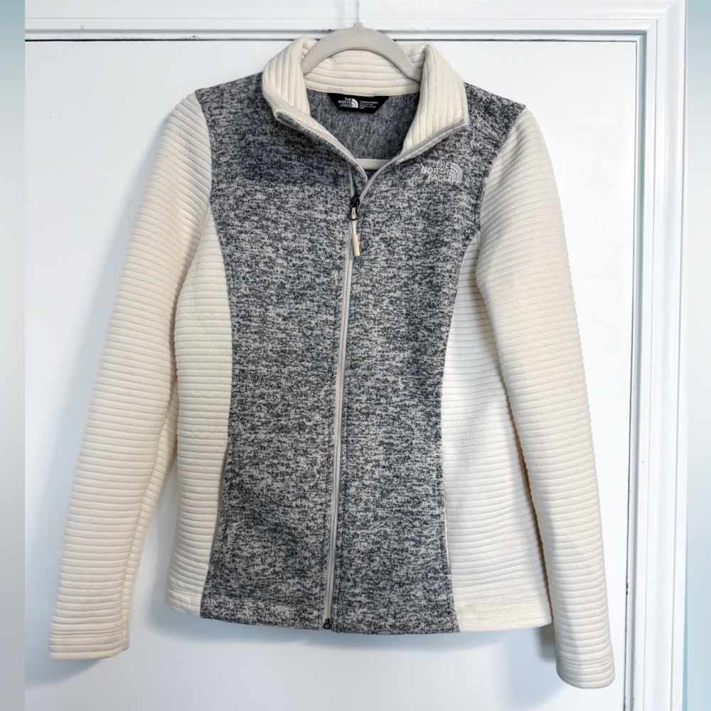 The North Face Womens Full Zip Fleece Jacket Small Cream Gray